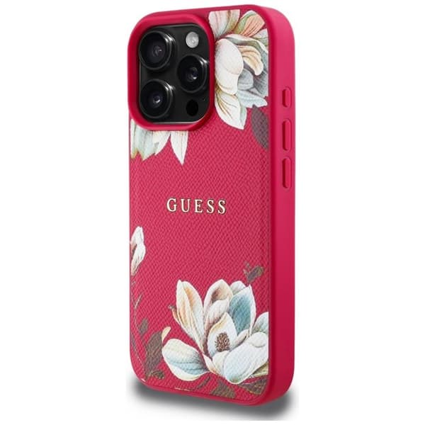 Coque för iPhone 16 Pro Max - Guess Grained Flowers MagSafe (GUHMP16XPGNMPMPLMF) - Fuchsia