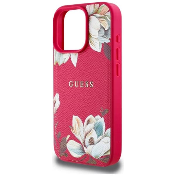 Coque för iPhone 16 Pro Max - Guess Grained Flowers MagSafe (GUHMP16XPGNMPMPLMF) - Fuchsia