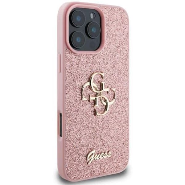 Coque Rigide - GUESS - Fasta Glitter Big 4G - TPU - Rosa - Kompatibel med iPhone 16 Pro Max