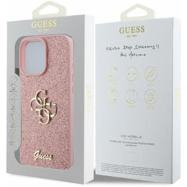 Coque Rigide - GUESS - Fasta Glitter Big 4G - TPU - Rosa - Kompatibel med iPhone 16 Pro Max