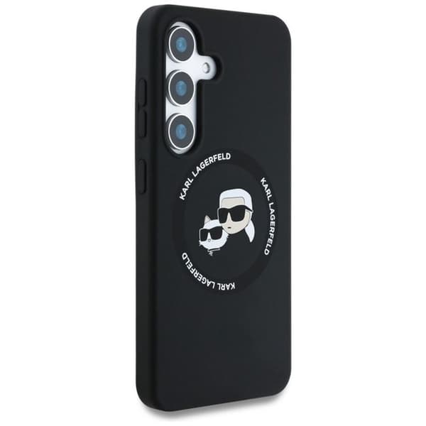 Coque för Samsung Galaxy S25 (Svart) Karl Lagerfeld Silikon Dubbelhuvud och MagSafe Cirkel