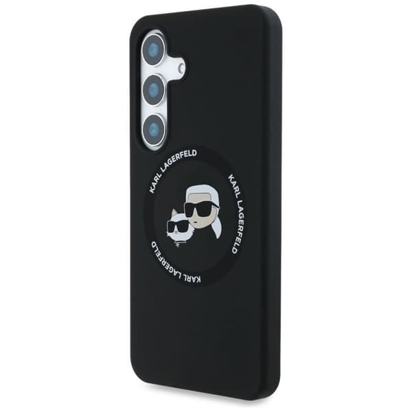 Coque för Samsung Galaxy S25 (Svart) Karl Lagerfeld Silikon Dubbelhuvud och MagSafe Cirkel