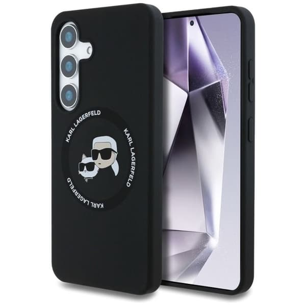 Coque för Samsung Galaxy S25 (Svart) Karl Lagerfeld Silikon Dubbelhuvud och MagSafe Cirkel