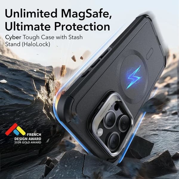 Coque för iPhone 16 Pro - ESR Cyber Armor Kickstand - Svart