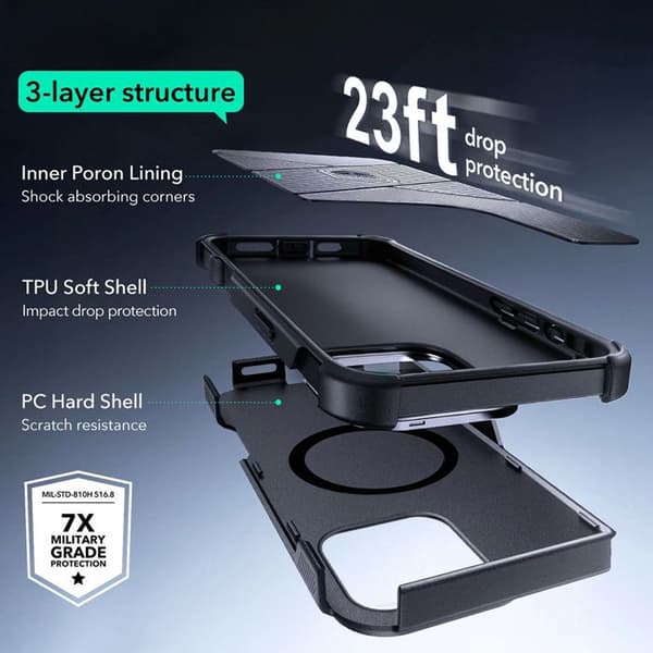 Coque för iPhone 16 Pro - ESR Cyber Armor Kickstand - Svart