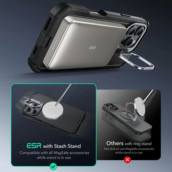 Coque för iPhone 16 Pro - ESR Cyber Armor Kickstand - Svart