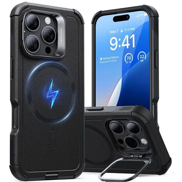 Coque för iPhone 16 Pro - ESR Cyber Armor Kickstand - Svart