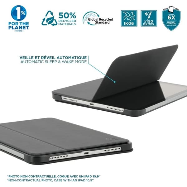 Eko-designad fodral för iPad Air 11'' 2024 (M2), Stötskyddande fodral med intelligent lock för automatisk vila/väckning, Svart
