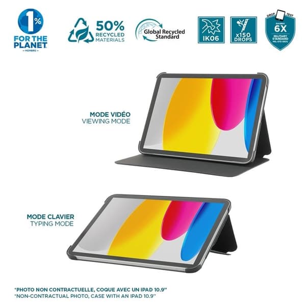 Eko-designad fodral för iPad Air 11'' 2024 (M2), Stötskyddande fodral med intelligent lock för automatisk vila/väckning, Svart