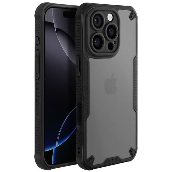 Stötsäker Coque för iPhone 16 Pro Förstärkta Hörn Matt Antikrack Svart
