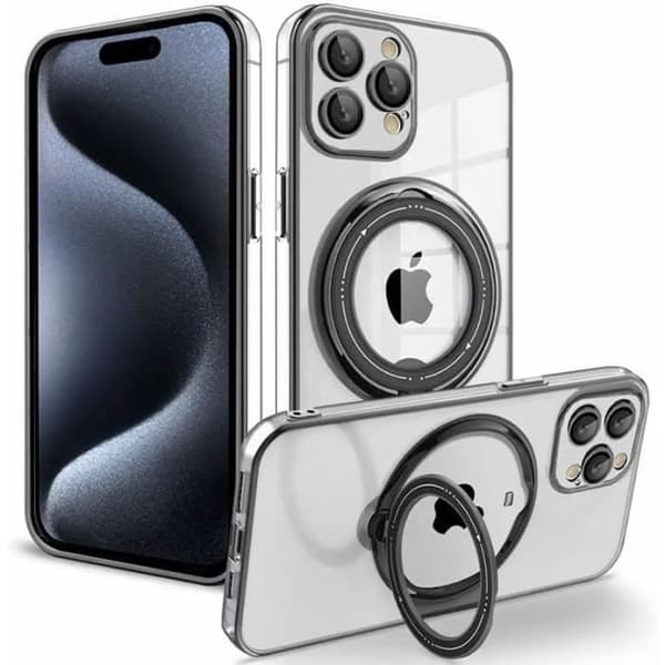 Cool magnetisk kåpa för iPhone 15 Pro, med svart ring
