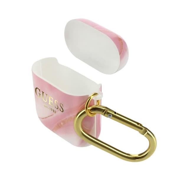 Guess Marble Pattern Halvstyv Silikon AirPods Fodral - Rosa
