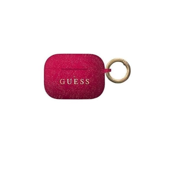 Siliconeetui - GUESS - Airpods Pro - Rosenfuchsie - Guldlogotyp - Nyckelring ingår