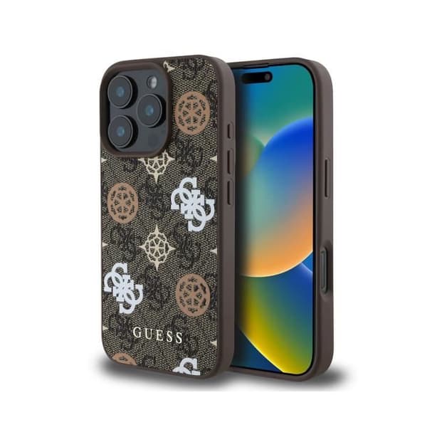 Coque för iPhone 16 Pro Kompatibel med MagSafe Edition 4G Peony Ultra-Chic Guess Brun