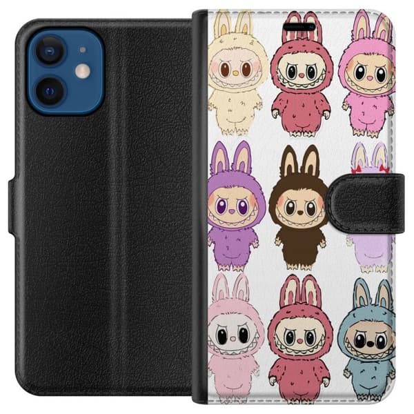 Apple iPhone 12  Tegnebogsetui Labubu Pink Monster - Popkunst med Kawaii-touch