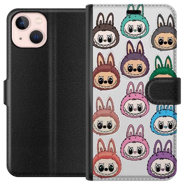 Apple iPhone 13 mini Tegnebogsetui Labubu Macaron Monster - Nuttet Samlefigur med Stil