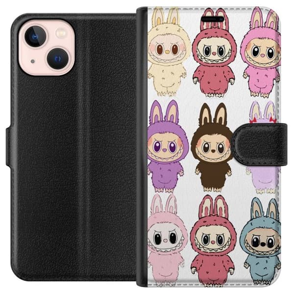 Apple iPhone 13 mini Tegnebogsetui Labubu Pink Monster - Popkunst med Kawaii-touch