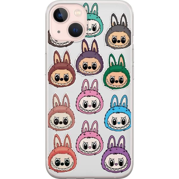 Apple iPhone 13 mini Gennemsigtig cover Labubu Macaron Monster - Nuttet Samlefigur med Stil