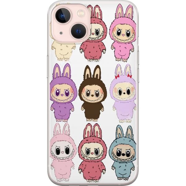 Apple iPhone 13 mini Gennemsigtig cover Labubu Pink Monster - Popkunst med Kawaii-touch