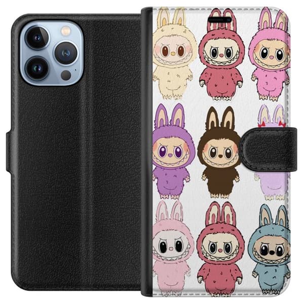 Apple iPhone 13 Pro Max Tegnebogsetui Labubu Pink Monster - Popkunst med Kawaii-touch