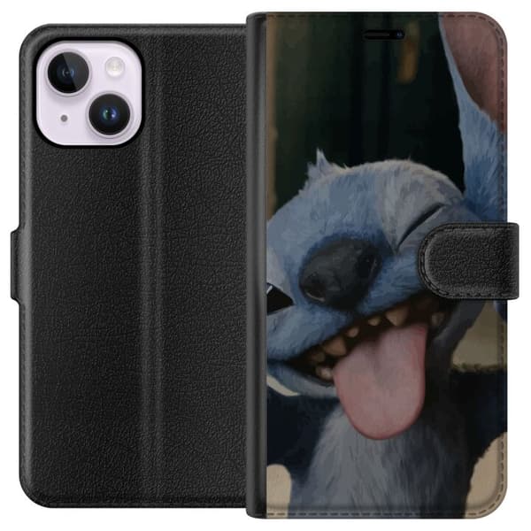Apple iPhone 14 Plus Lompakkokotelo Stitch Söpö Alien - Sininen Suosikki Ulkoavaruudesta