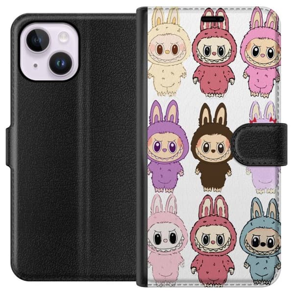 Apple iPhone 14 Plus Lompakkokotelo Labubu Pink Monster - Popkulttuuri Kawaii-kosketuksella