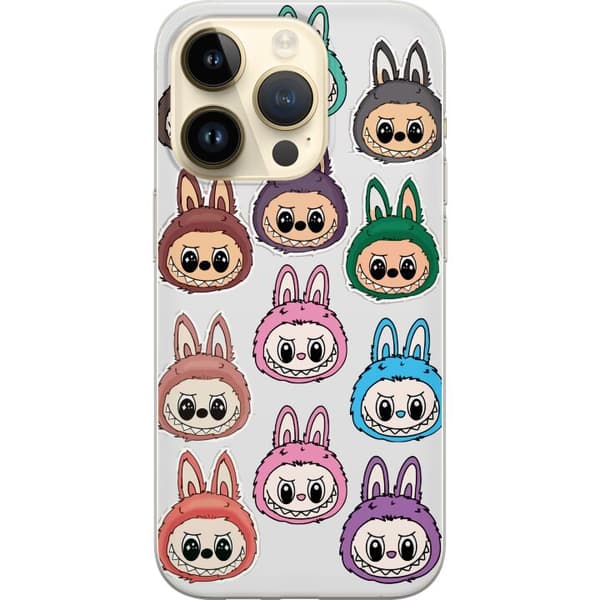 Apple iPhone 14 Pro Gennemsigtig cover Labubu Macaron Monster - Nuttet Samlefigur med Stil