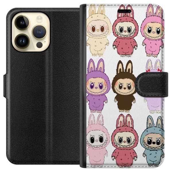 Apple iPhone 14 Pro Max Tegnebogsetui Labubu Pink Monster - Popkunst med Kawaii-touch