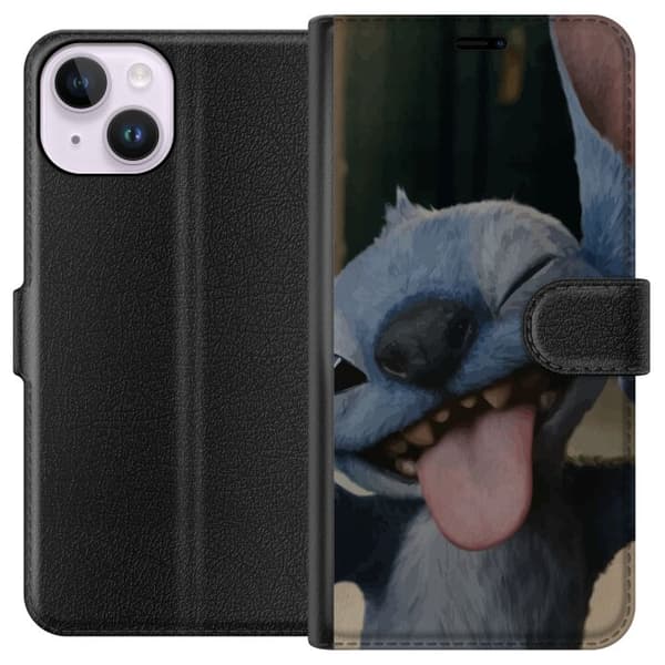 Apple iPhone 15 Lompakkokotelo Stitch Söpö Alien - Sininen Suosikki Ulkoavaruudesta