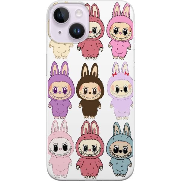 Apple iPhone 15 Plus Läpinäkyvä kuori Labubu Pink Monster - Popkulttuuri Kawaii-kosketuksella