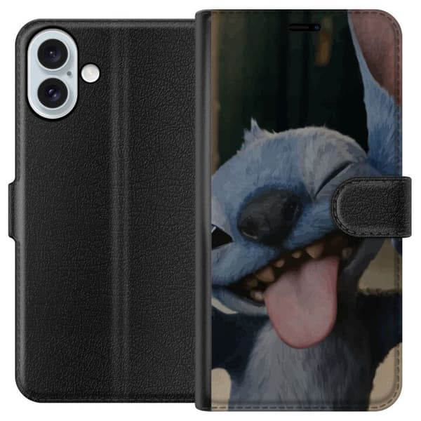 Apple iPhone 16 Plus Lompakkokotelo Stitch Söpö Alien - Sininen Suosikki Ulkoavaruudesta
