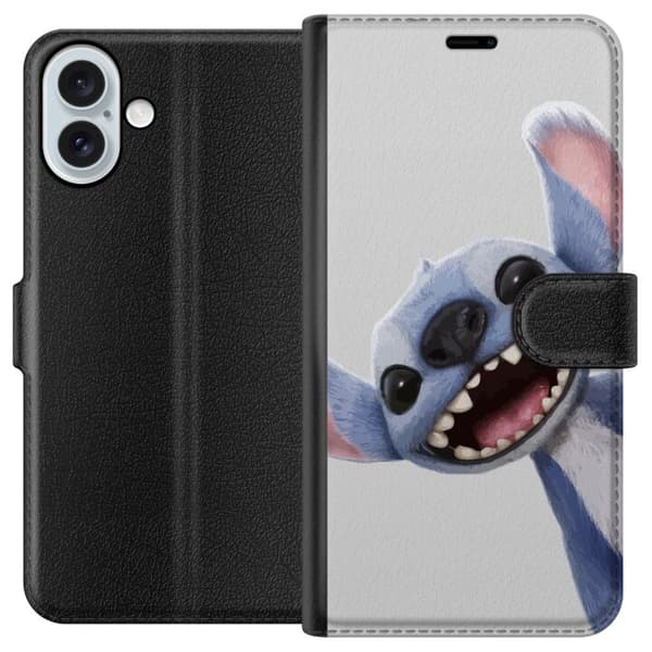 Apple iPhone 16 Plus Lompakkokotelo Stitch liikkeessä - Kawaii-suunnittelu faneille ja lapsille