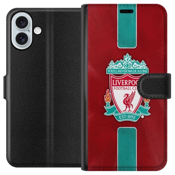 Apple iPhone 16 Plus Lompakkokotelo Liverpool FC - Klassinen jalkapallourheilu Punaisena