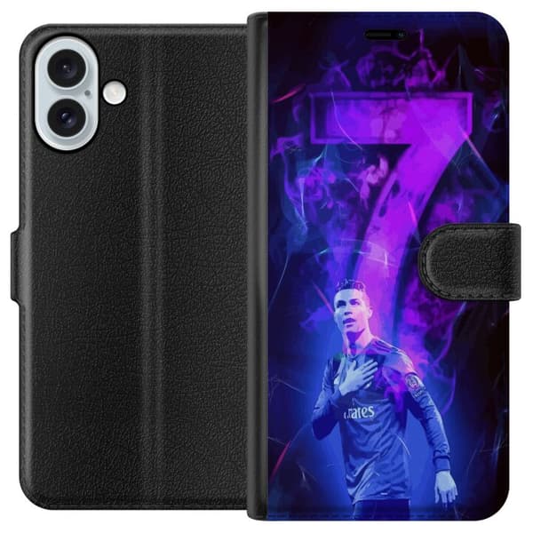 Apple iPhone 16 Plus Lompakkokotelo Ronaldo 7 - Jalkapallolegenda Toiminnassa Fanien Puolesta