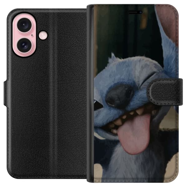 Apple iPhone 16 Lompakkokotelo Stitch Söpö Alien - Sininen Suosikki Ulkoavaruudesta