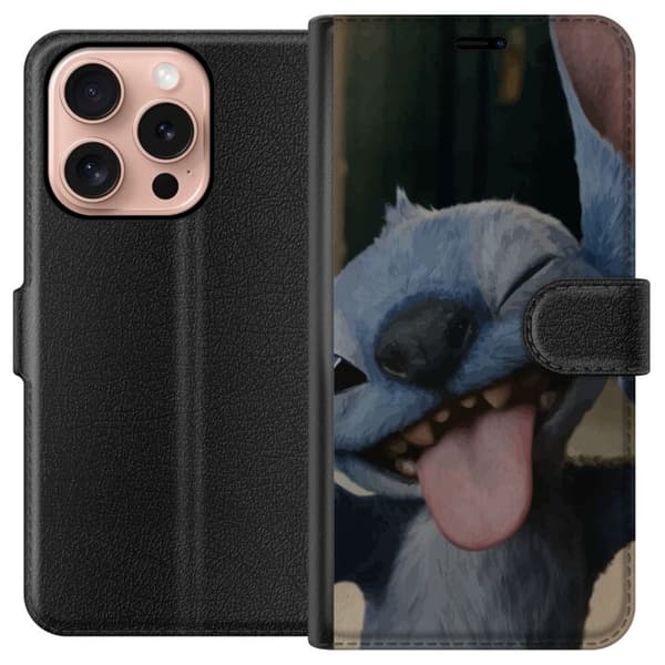 Apple iPhone 16 Pro Plånboksfodral Stitch Söt Alien – Blå Favorit från Yttre Rymden