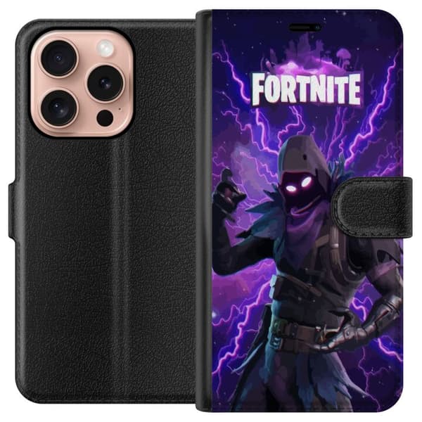 Apple iPhone 16 Pro Plånboksfodral Fortnite Raven – Mörk Stridsikon från Battle Royale