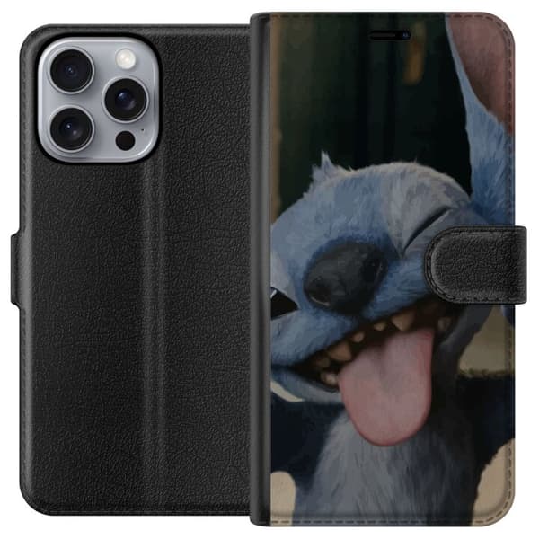 Apple iPhone 16 Pro Max Plånboksfodral Stitch Söt Alien – Blå Favorit från Yttre Rymden