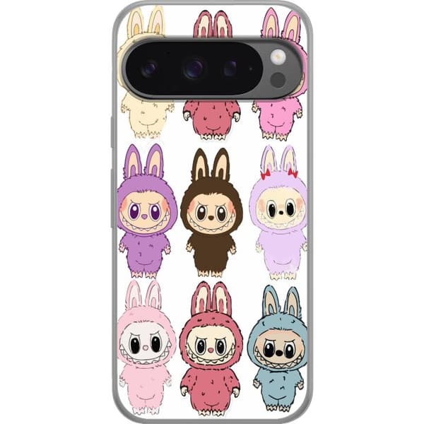Google Pixel 9 Pro XL Genomskinligt Skal Labubu Pink Monster – Popkonst med Kawaii-touch