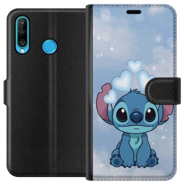 Huawei P30 lite Tegnebogsetui Stitch Hoppende Glæde - Sjovt Design til Gave
