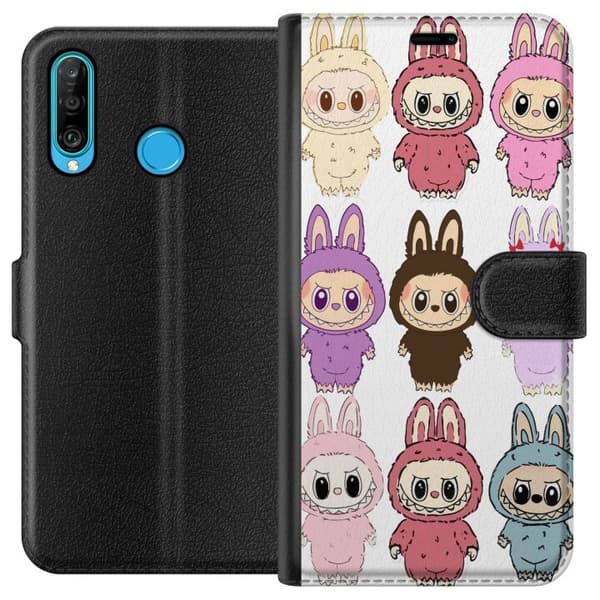 Huawei P30 lite Lommeboketui Labubu Pink Monster - Popkunst med Kawaii-touch