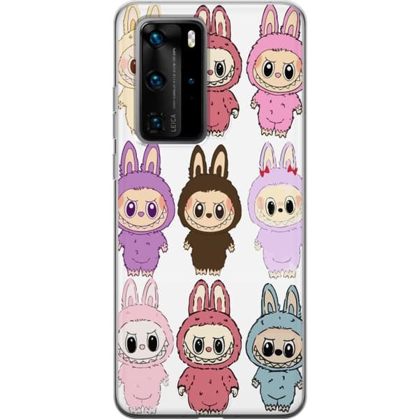 Huawei P40 Pro Genomskinligt Skal Labubu Pink Monster – Popkonst med Kawaii-touch
