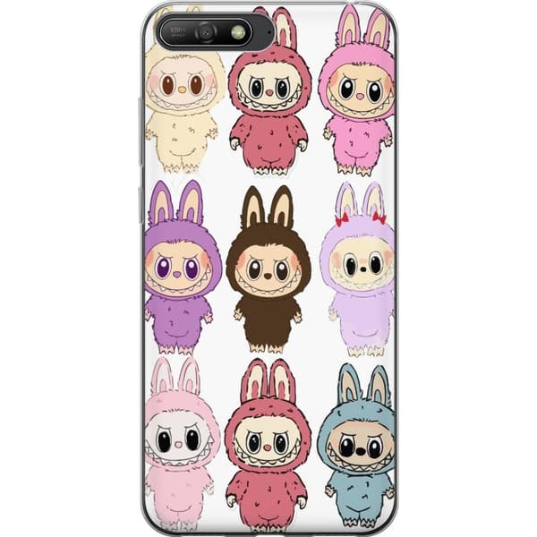 Huawei Y6 (2018) Gennemsigtig cover Labubu Pink Monster - Popkunst med Kawaii-touch
