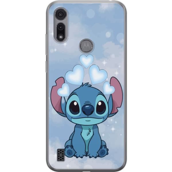 Motorola Moto E6i Gennemsigtig cover Stitch Hoppende Glæde - Sjovt Design til Gave