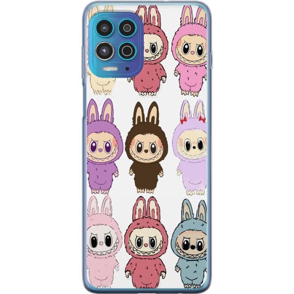 Motorola Moto G100 Genomskinligt Skal Labubu Pink Monster – Popkonst med Kawaii-touch
