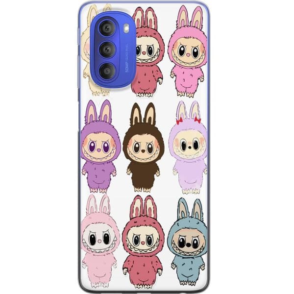 Motorola Moto G51 5G Gennemsigtig cover Labubu Pink Monster - Popkunst med Kawaii-touch