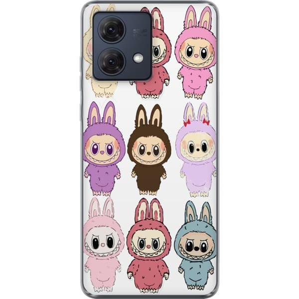 Motorola Moto G84 Gennemsigtig cover Labubu Pink Monster - Popkunst med Kawaii-touch