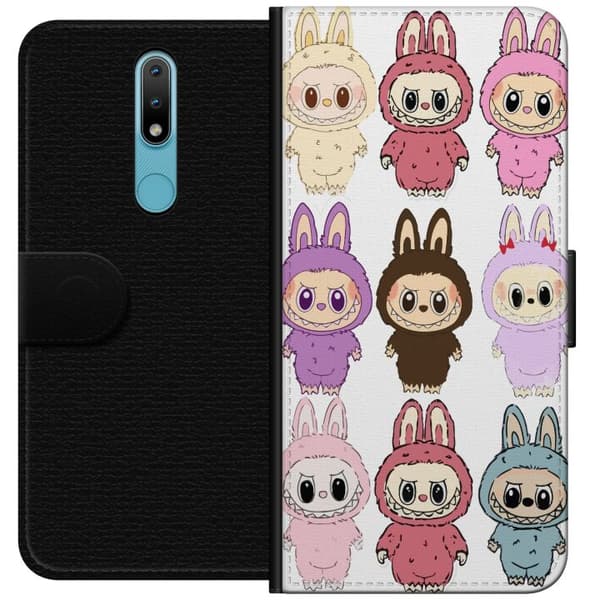 Nokia 2.4 Tegnebogsetui Labubu Pink Monster - Popkunst med Kawaii-touch