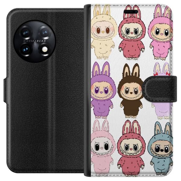 OnePlus 11 Tegnebogsetui Labubu Pink Monster - Popkunst med Kawaii-touch