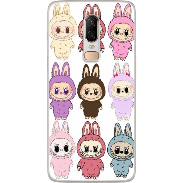 OnePlus 6 Gjennomsiktig deksel Labubu Pink Monster - Popkunst med Kawaii-touch